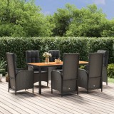 VidaXL Set mobilier de grădină cu perne, 7 piese, negru, poliratan 3185072