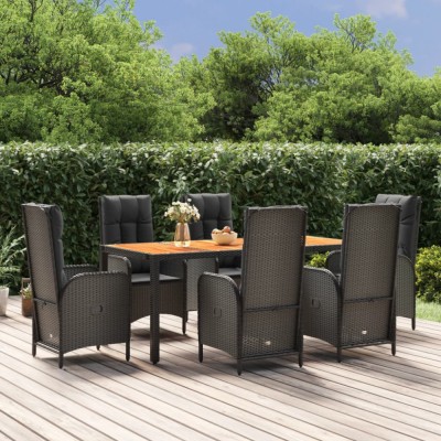 vidaXL Set mobilier de grădină cu perne, 7 piese, negru, poliratan 3185072 foto