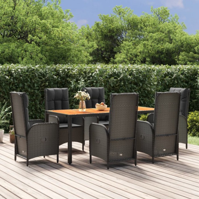 vidaXL Set mobilier de grădină cu perne, 7 piese, negru, poliratan 3185072