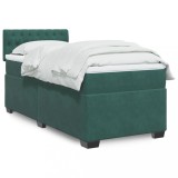 vidaXL Pat box spring cu saltea, verde &icirc;nchis, 90x200 cm, catifea 3286219