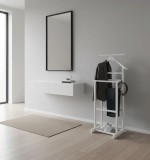 Portmantou suport haine, tip valet, dublu, din lemn masiv, 102 cm, alb