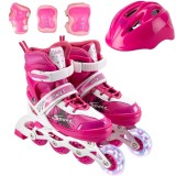 Set de role, Action One, Power Sport, roti luminoase, cu casca, protectii si geanta transport, M (35-38), Roz