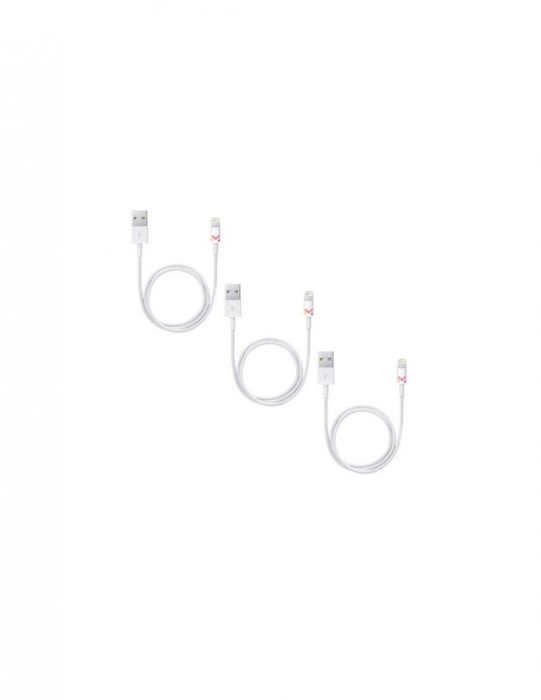 Set 3 cabluri albe de date si incarcare USB / Lightning, 2A, viteza 10 Gbps, 1 M