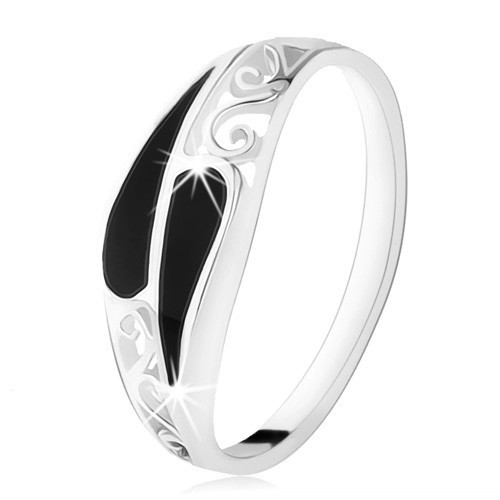 Inel realizat din argint 925, două lacrimi negre, decorație filigranată - Marime inel: 51