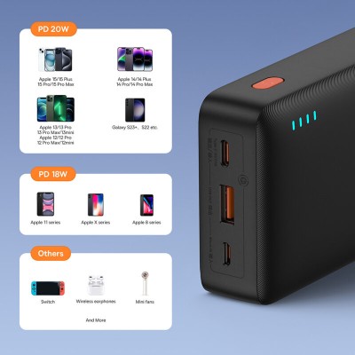 POWER BANK Baseus Airpow, 20000mAh, 20W, 1 x USB; 1 x USB Type-C input/output, total 3A, include cablu USB la USB Type-C de 50cm, negru, &amp;amp;quot;P100228 foto