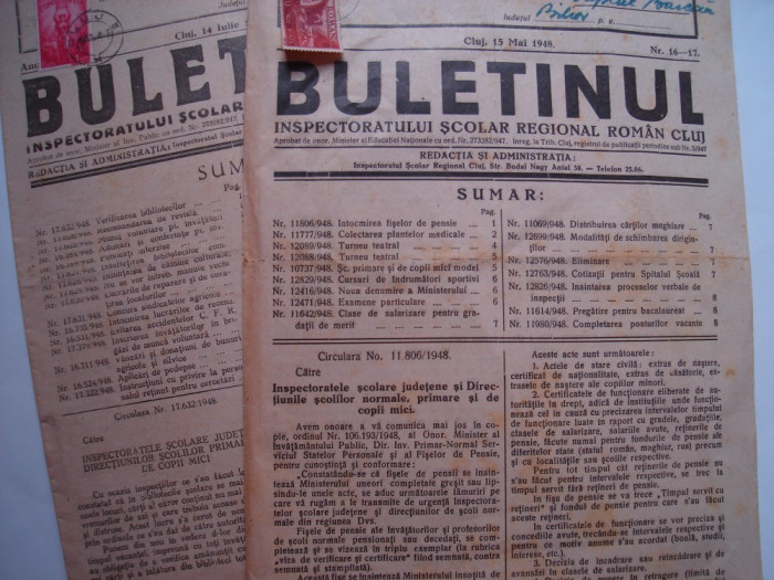 Buletinul Inspectoratului Scolar regional roman Cluj, 15 mai 1948, 14 iulie 1948