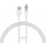 CABLU alimentare si date Baseus Explorer, Fast Charging Data Cable pt. smartphone, USB la USB Type-C 100W, senzor de temperatura, braided, 1m, alb &quot;CA