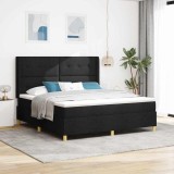 Cumpara ieftin Pat cu arcuri cu headboard Negru 180 x 200 cm tesatura