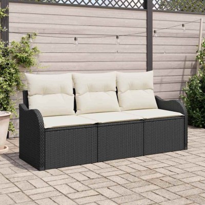 vidaXL Set de canapele pentru grădină cu pernă 3 pcs Negru Rattan poli foto