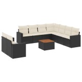 Cumpara ieftin Set canapele de gradina cu perne, 10 piese, negru, poliratan