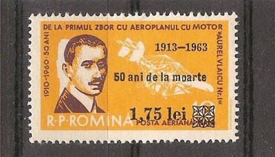 50 ani de la moartea lui Aurel Vlaicu, supratipar, 1963, MNH, nr. lista 567 foto