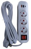 Cumpara ieftin Prelungitor Electric Alb 5 m, 3 Prize Schuko, 2 Porturi USB + 1 Port USB Type-C, Intrerupator ON OFF, Cablu Prelungitor pentru Casa si Birou