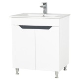 Baza si lavoar baie GN0561, cu picioare si usi, alb/antracit, 70x46x81 cm