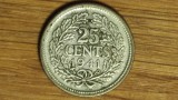 R08 Surinam &amp; Curacao -moneda argint rara- 25 cents 1941 tiraj 500k - pt cunoscatori, America Centrala si de Sud
