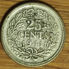 Surinam & Curacao -moneda argint rara- 25 cents 1941 tiraj 500k - pt cunoscatori