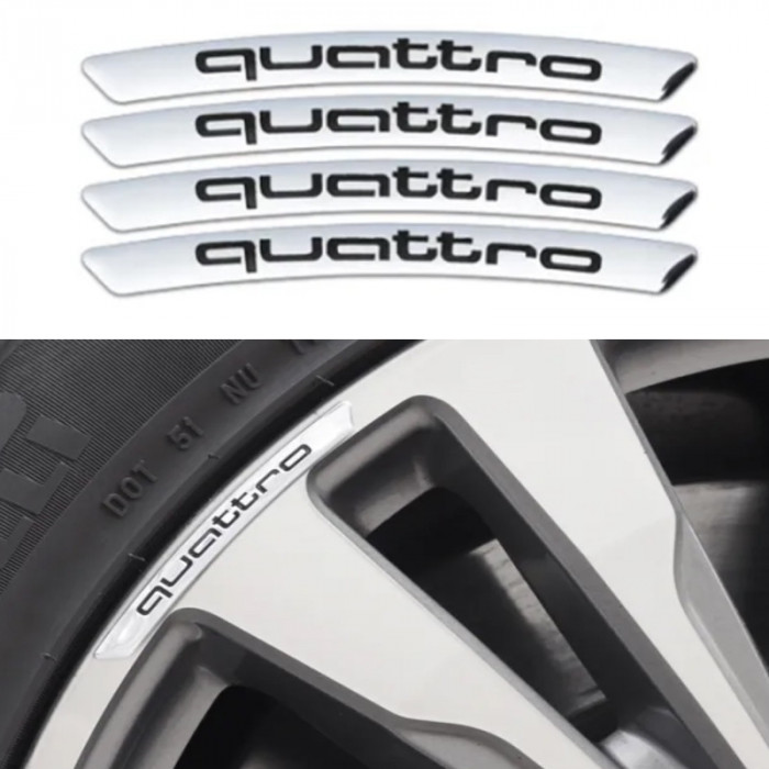 Set 4 embleme Quattro pentru jante Audi, gri