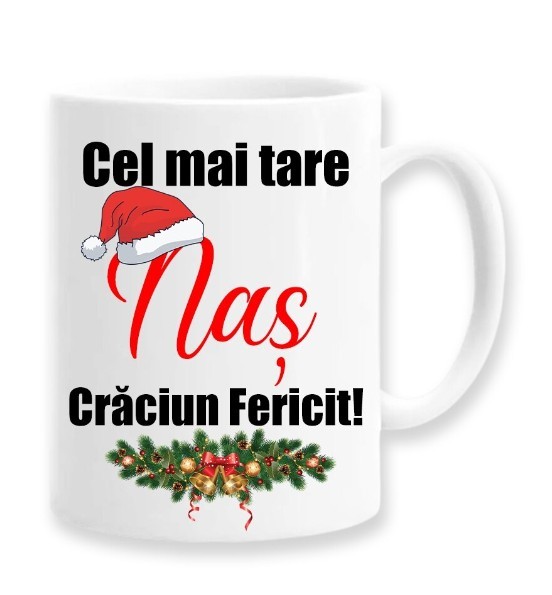 Cana alba personalizata &quot;Cel mai tare nas, Craciun Fericit&quot;, INOVATIX&reg;. 330ml