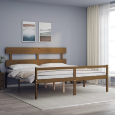 vidaXL Cadru de pat senior cu tăblie, 200x200 cm maro miere lemn masiv