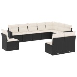 Cumpara ieftin Set canapele de gradina cu perne, 10 piese, negru, poliratan