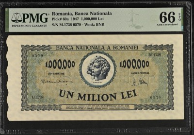 1000000 lei 1947 PMG66 UNC bancnota gradata foto