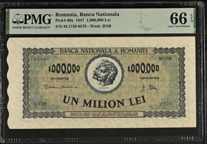 1000000 lei 1947 PMG66 UNC bancnota gradata