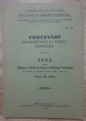 Cercetari craniometrice la porcul Mangalita/ 1933 foto