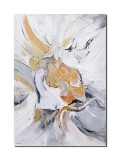 Cumpara ieftin Tablou abstract in alb cu auriu pictat manual, Imaginatie, 70x50cm ulei pe panza in cutit efect 3D, Vicentiu Done
