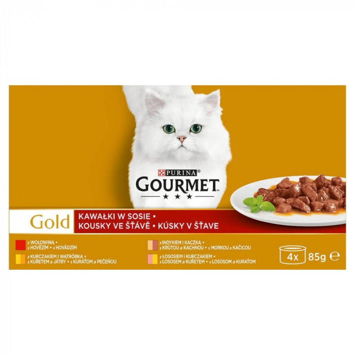 Conservă Gourmet GOLD - bucăți &icirc;n sos, 4 x 85 g