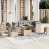 vidaXL Set canapele de grădină, 7 piese, cu perne, bej, poliratan 3270856