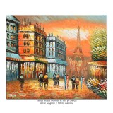 Tablou pictat manual, Paris - Vedere turnul Eiffel, stilizat - 60x50cm ulei pe panza in cutit efect 3D