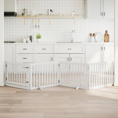 vidaXL Poartă c&amp;acirc;ini pliabilă cu ușă, 4 panouri, alb, 320 cm, lemn plop 352249 foto