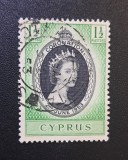 Cipru 1953 &Icirc;ncoronarea Reginei Elisabeta a II-a 1&frac12; Piastres Verde/Negru Ștampilat (Obliterat) - A85