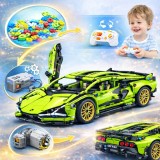 Cumpara ieftin Masina cu telecomanda Lamborghini DIY, set de constructie 1000+ piese, incarcare prin USB, culoare verde, STEM, MONTESSORI, pentru toate varstele, sca
