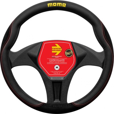 Husa volan Momo Comfort, microfibra, negru cu cusatura rosie foto