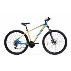 Bicicleta MTB Pegas Drumet, cadru aluminiu, marime M, 24 viteze, manete schimbator Shimano, frane disc fata/spate, roti 29 inch, Nisip