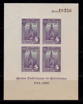 Catalonia 1937 colita-Spania razboiul civil , em. locala Rafael de Casanova MNH foto