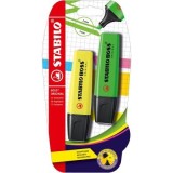 Textmarker Stabilo Boss Original, 2 culori/blister, galben, verde