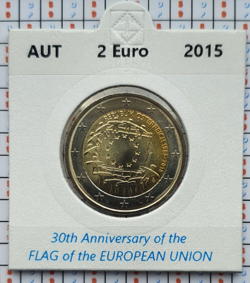 Austria 2 euro 2015 UNC - 30 Y of EU Flag - km 3247 cartonas personalizat D56801 foto