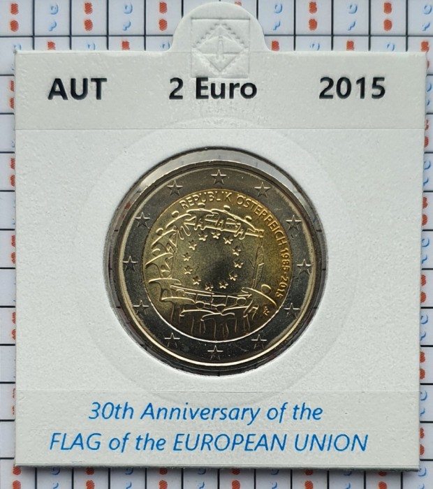 Austria 2 euro 2015 UNC - 30 Y of EU Flag - km 3247 cartonas personalizat D56801