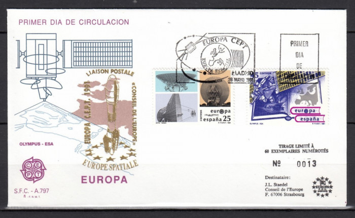 Spania 1991 - FDC SPECIAL AUR-EUROPA SPATIALA -Tiraj limitat 60 ex. numerotate