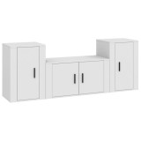 Set comoda TV, 3 piese, alb, lemn prelucrat