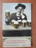 Carte postala, barbat cu halbe de bere, 1911
