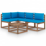 Set mobilier de grădină, 5 piese, cu perne bleu