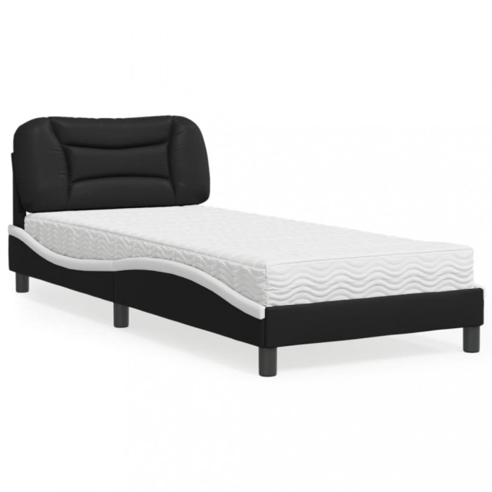 vidaXL Pat cu saltea, negru și alb, 80x200 cm, piele ecologică 3208687