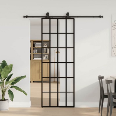 vidaXL Ușă glisantă cu set de feronerie neagră 76x205 cm Sticlă ESG foto