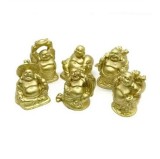 Set 6 Statuete Feng Shui Buddha aurii pentru prosperitate cu Pepita si Sac 4,5