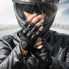 Manusi moto/atv/bicicleta piele fara degete MotoWolf, protectie carbon, unisex, negru