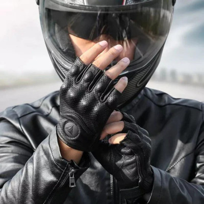Manusi moto/atv/bicicleta piele fara degete MotoWolf, protectie carbon, unisex, negru foto