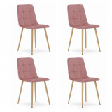 Set 4 scaune bucatarie/dining, Artool, Kara, catifea, lemn, roz, 44.5x50.5x87 cm