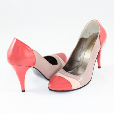 Pantofi cu toc dama piele naturala - Nike Invest bej coral multicolor - Marimea 39